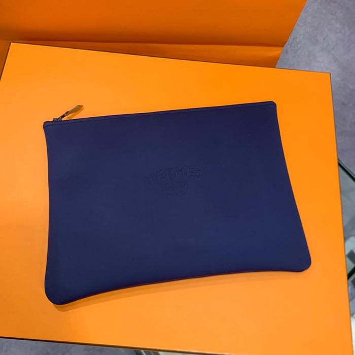 HERMES Blue Water-Resistant Neobain Flat Clutch Medium