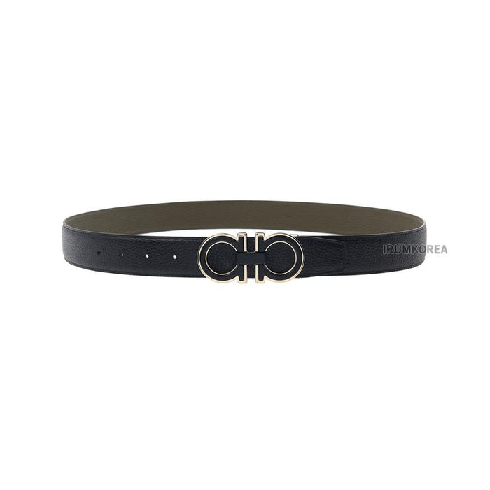 Ferragamo Men’s Classic Leather Belt Black/Olive 0780266