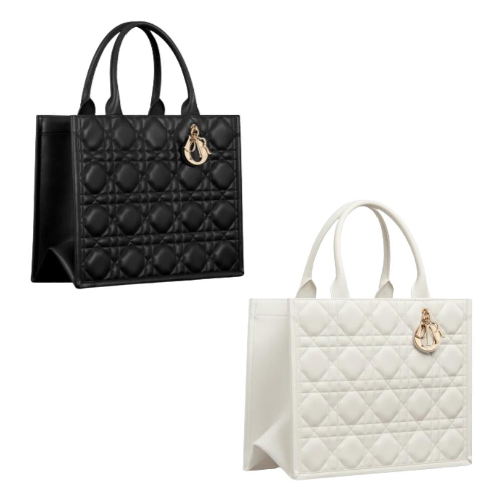 DIOR Leather Book Tote Medium Women’s Tote Bag Black White M1324OWHP