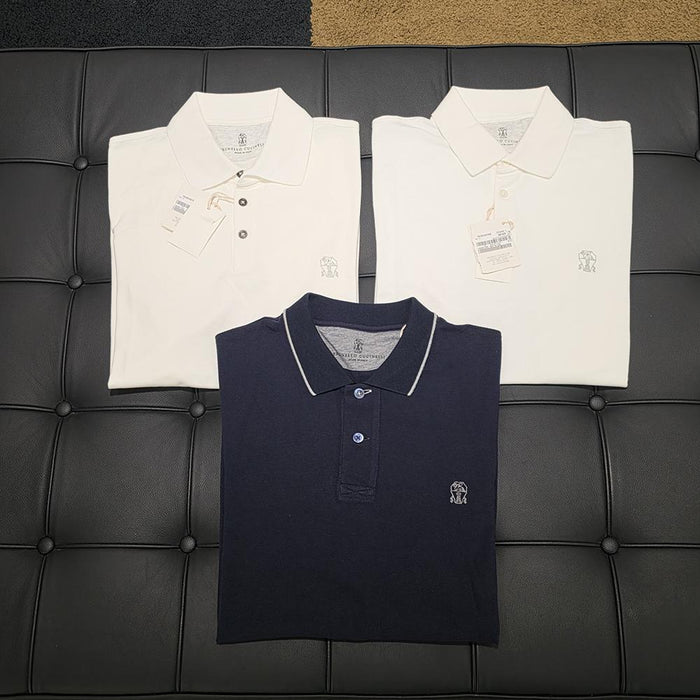 Brunello Cucinelli Embroidered Logo Navy Polo Shirt Unisex