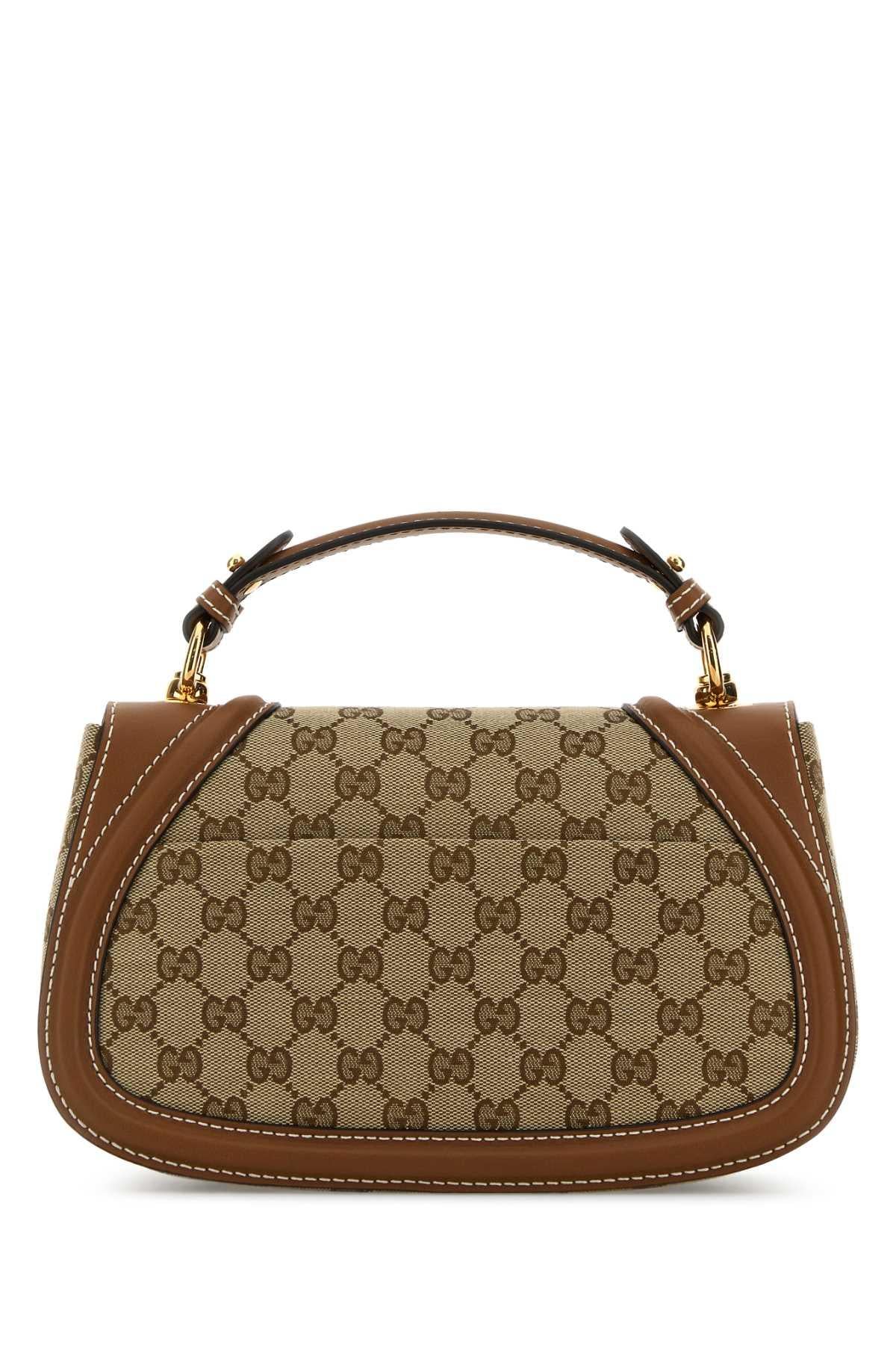 GUCCI Beige Canvas Leather Tote Shoulder Bag