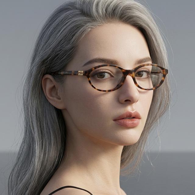 Miu Miu Leopard Oval Acetate Eyeglass Frames Asian Fit Unisex MU09XVF VAU 1O1