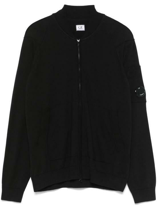 CP Company Island Full Zip Lens Cardigan Black Knit