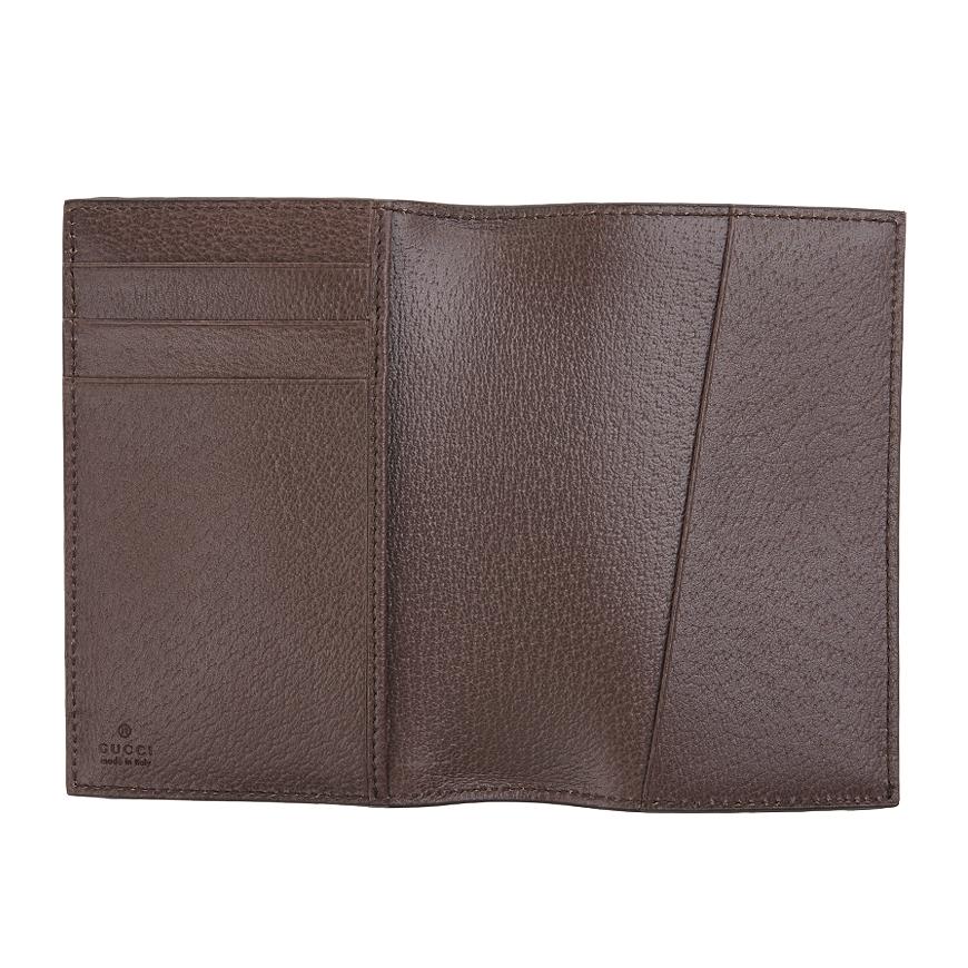 GUCCI Unisex Ophidia GG Canvas Passport Wallet Brown Trim