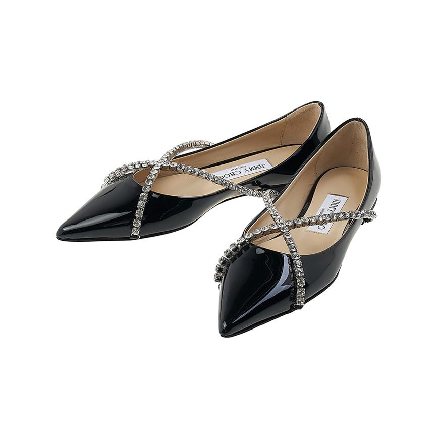 Jimmy Choo Genevi Flat Shoes for Women GENEVI FLAT BOB BLACK CRYSTAL