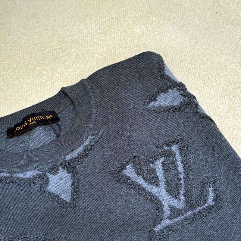 Louis Vuitton Indigo Blue Textured Jacquard Cotton Crewneck Sweater