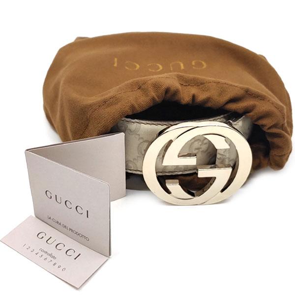 GUCCI Ivory Signature GG Buckle Leather Belt 114876 114984