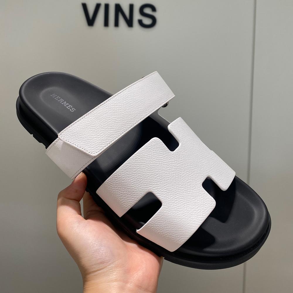 HERMES Chipre Epsom White Leather Men’s Sandals