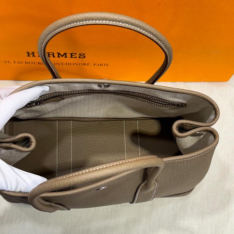 HERMES Garden Party Tote Bag Etoupe Negonda Leather Palladium Hardware 30