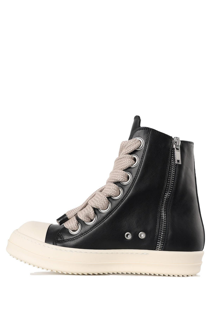 Rick Owens Jumbo Lace High-Top Sneakers Black Milk Leather