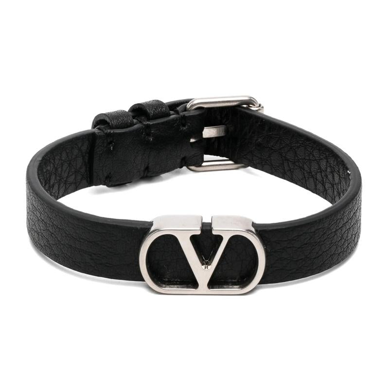 VALENTINO V Logo Leather Bracelet Black