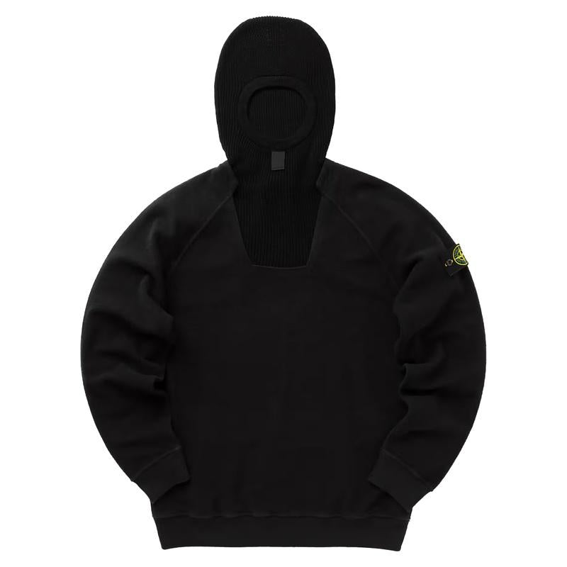 STONE ISLAND Logo Patch Black Cotton Pullover Hoodie for Men