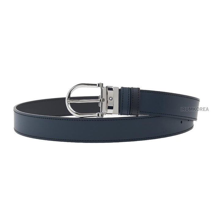 Montblanc Men’s Reversible Leather Belt 128784 BLACK BLUE