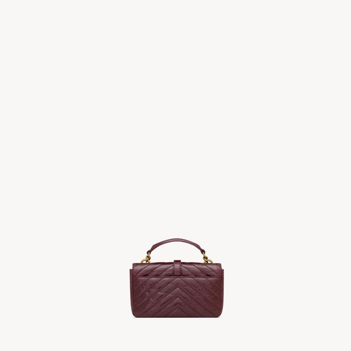 Saint Laurent Crinkled Leather Mini Chain Shoulder Bag Deep Hot Wine
