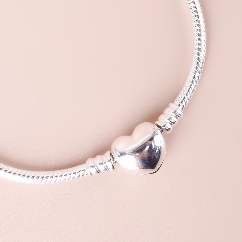 PANDORA Moments Heart Clasp Chain Necklace Silver with Case