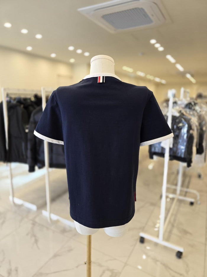 THOM BROWNE Navy Ringer Short Sleeve Women’s T-Shirt