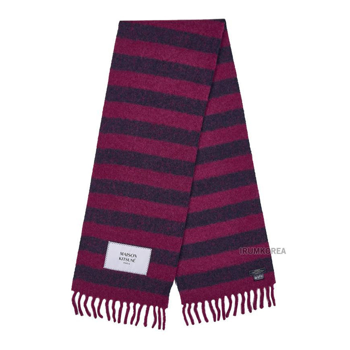 Maison Kitsune Striped Logo Patch Unisex Scarf LW06202WA0019 GRAPEIB