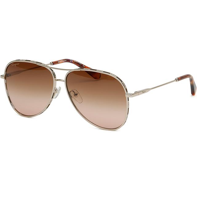 Ferragamo Metal Aviator Double Bridge Oversize Sunglasses