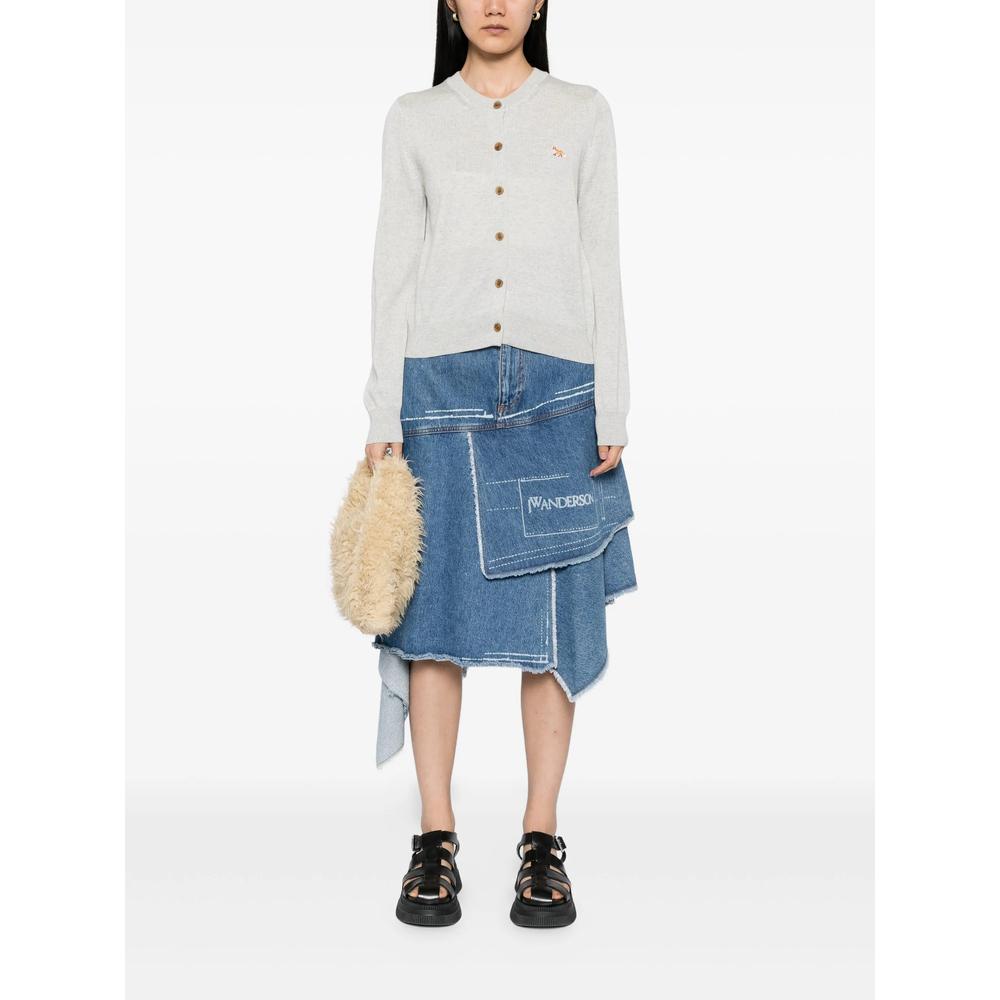 Maison Kitsune Light Gray Wool Blend Knit Cardigan
