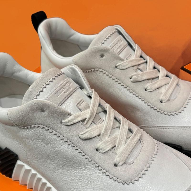 HERMES White Leather Bouncing Low-Top Sneakers with Black H Logo