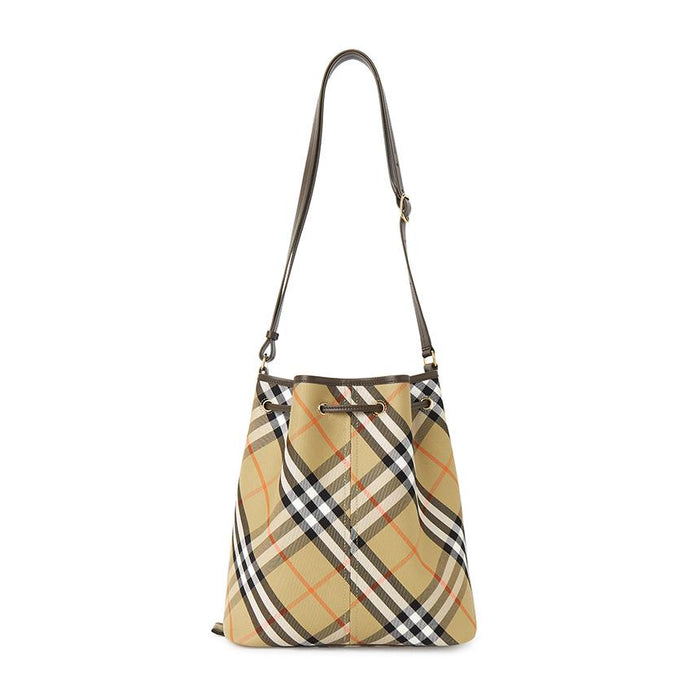 BURBERRY Check Drawstring Bucket Shoulder Bag for Women 8093869