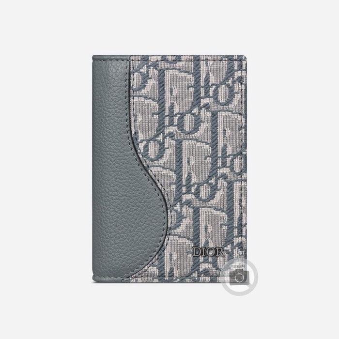 DIOR Marquetry Navy Leather Card Holder Unisex