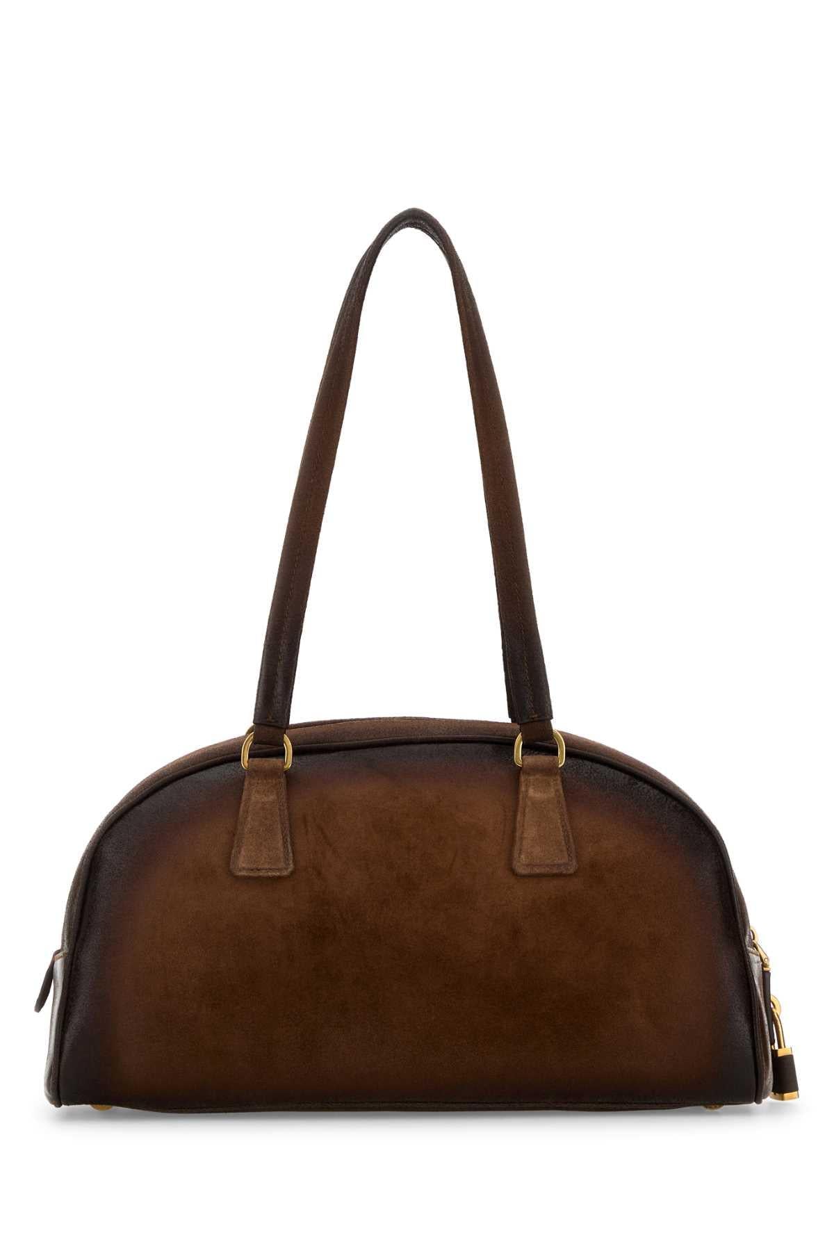PRADA Calf Leather Shoulder Bag Brown