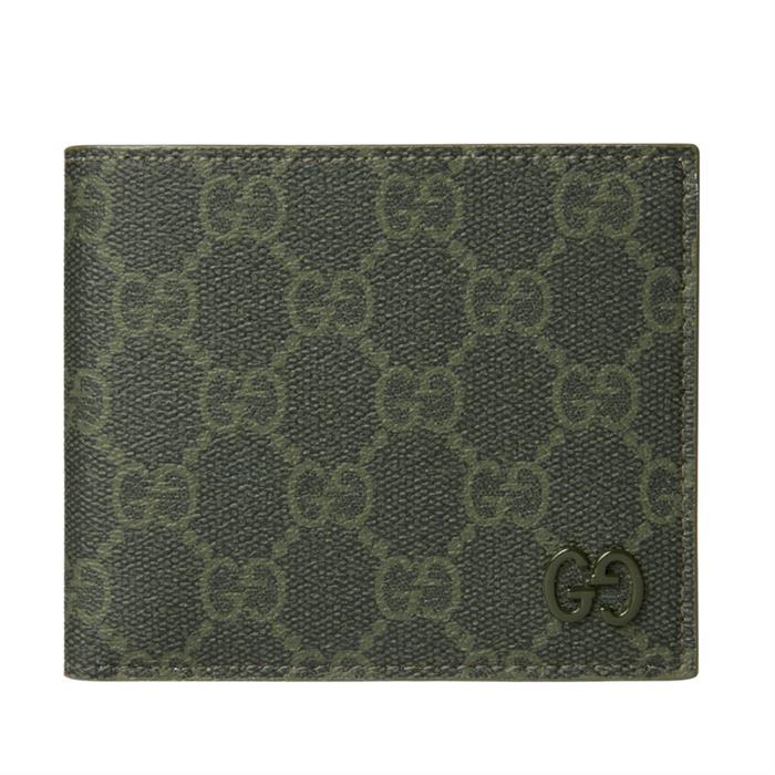 GUCCI GG Canvas Bifold Wallet Brown Leather Trim Men's