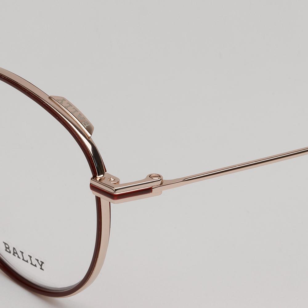 BALLY Burgundy Round Metal Eyeglass Frame Lightweight Gold Rim Unise BY5034H 071