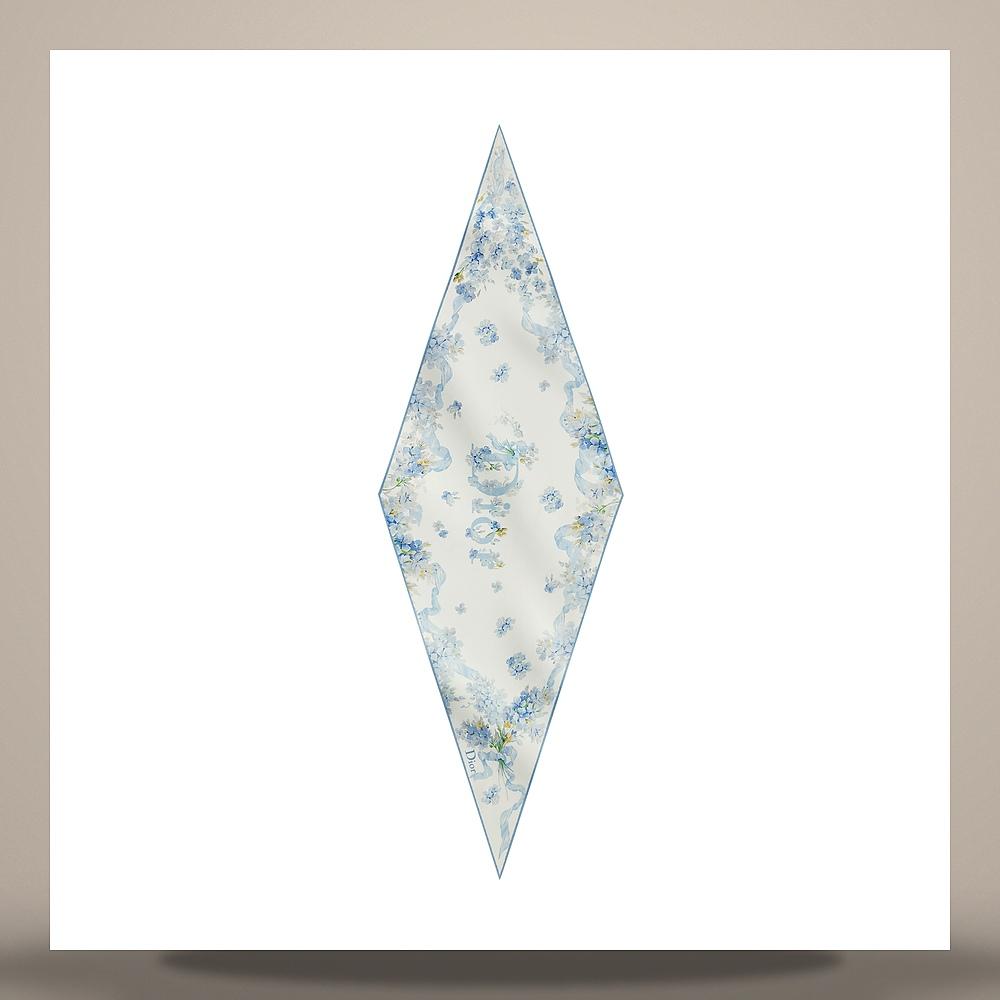 DIOR Lilac Bouquet Diamond Silk Twill Scarf White Blue 64TD101S6129 C516