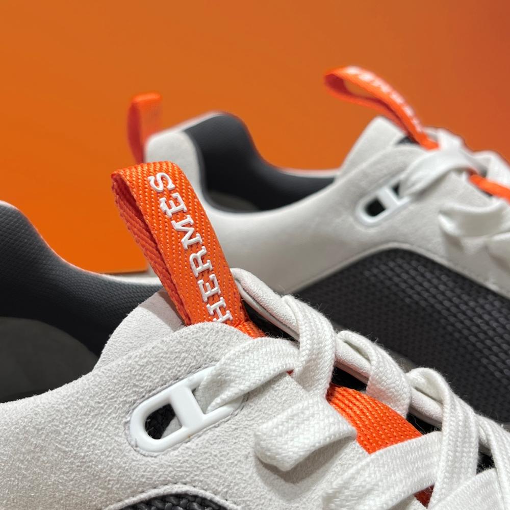 HERMES Men’s Low-Top Sneakers Gray Orange Calfskin Suede