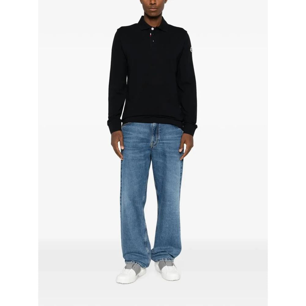 Moncler Logo Perri Men’s Long Sleeve Polo Shirt Navy Cotton
