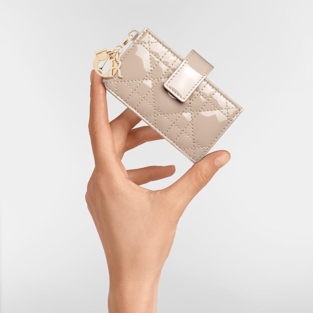 DIOR Lady Dior Jasmine Card Holder Powder Beige Patent Cannage Calfskin