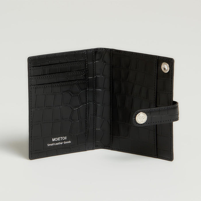 MOIETOII Croc Embossed Leather Card Holder Unisex Black