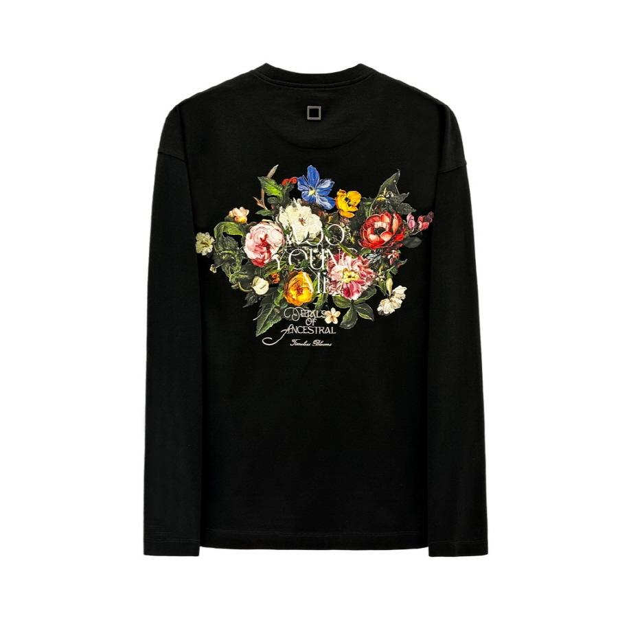 WOOYOUNGMI Black Flower Back Logo Long Sleeve T-Shirt