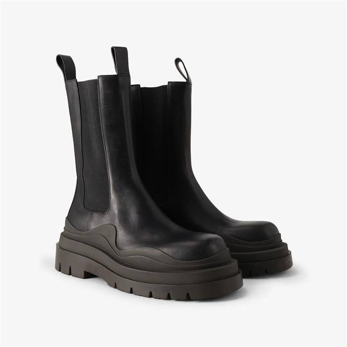Bottega Veneta Tire Chelsea Leather Mid Boots Black Men