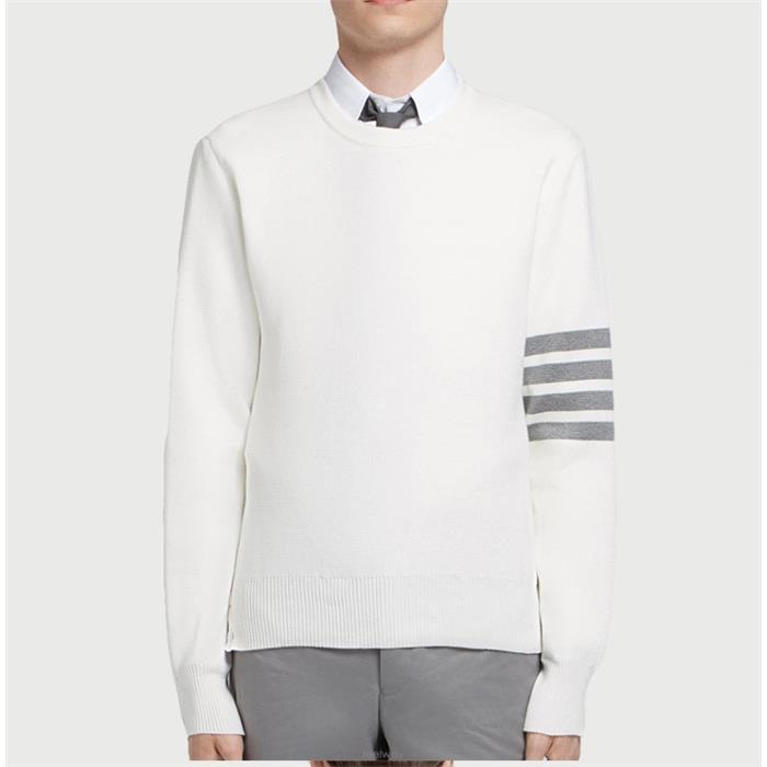 THOM BROWNE 4-Bar White Round Neck Knit Sweater MKA202A 00219 100