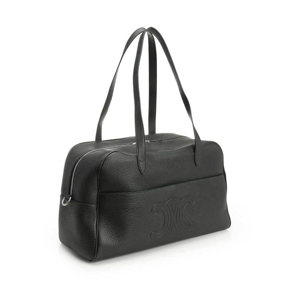 CELINE Leather Boston Duffel Tote Bag Men Gray