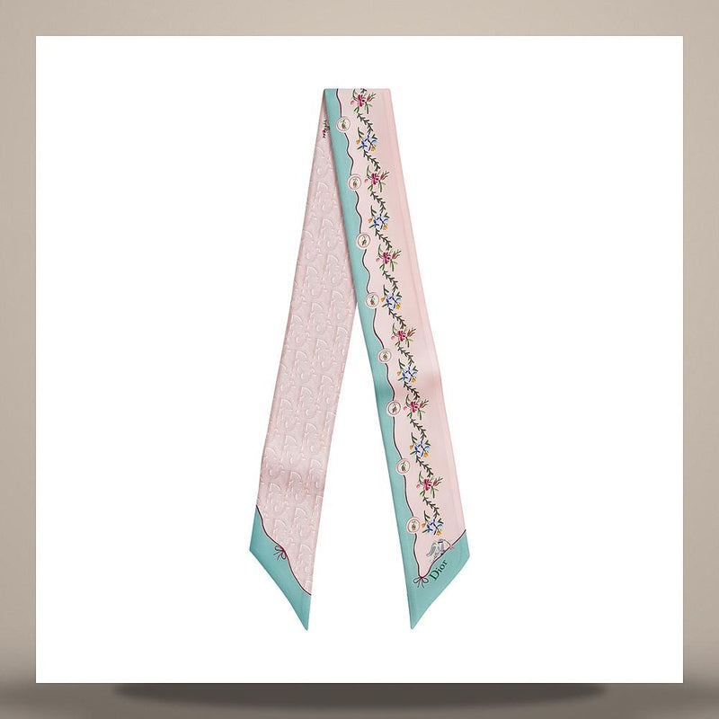 DIOR Amour Revolution Flower Mitzah Scarf Pink Multicolor Silk Twill