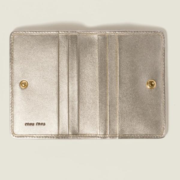Miu Miu Logo Matelassé Card Holder Women Pyrite Leather