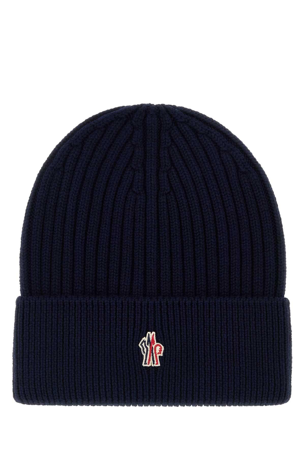 Moncler Navy Ribbed Wool Knit Beanie Hat for Men