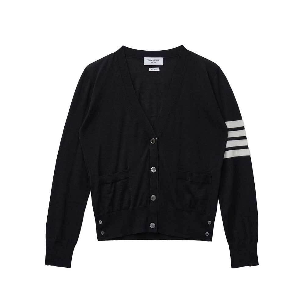 THOM BROWNE Women’s 4-Bar V-Neck Wool Cardigan White