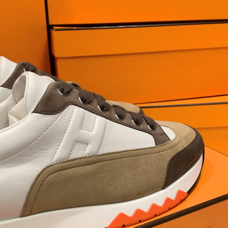HERMES Men’s Calfskin Trail Sneakers White Beige Low-Top