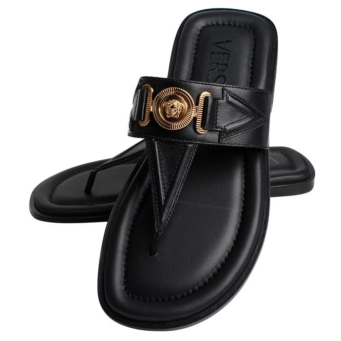 Versace Men’s Medusa Flip Flop Slides Black Rubber Sandals