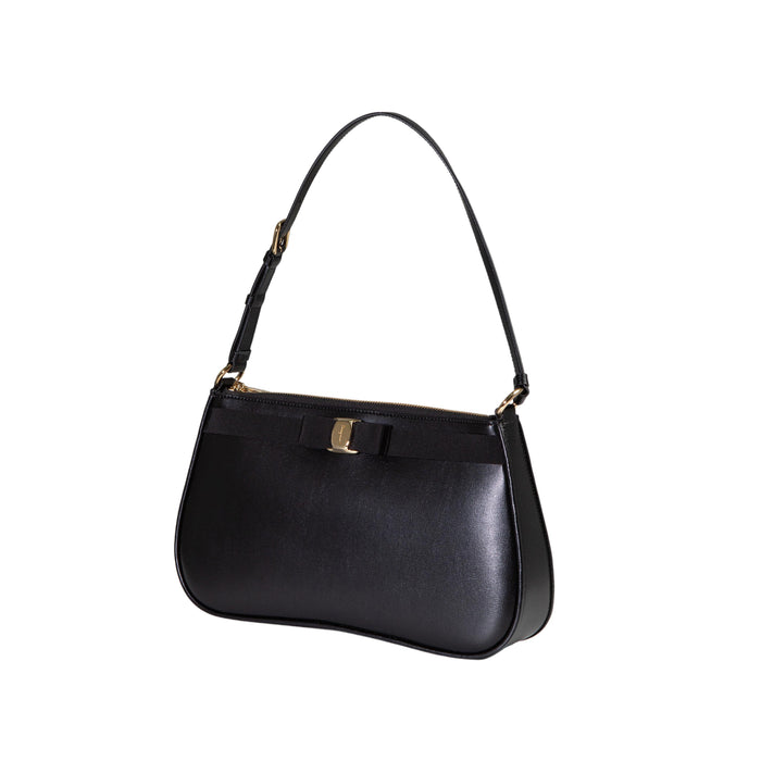 Ferragamo Vara Black Leather Shoulder Bag 21 1984 0754562