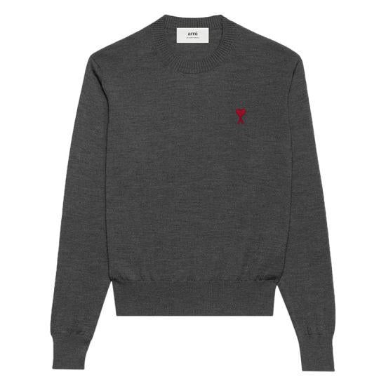 AMI Wool Crewneck Sweater for Men HKS111 KN0025 055 GRAY DOM