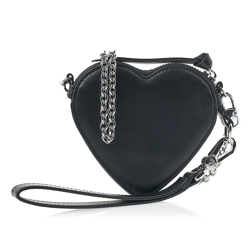 Vivienne Westwood Nappa Thin Line Heart Wristlet Clutch Black