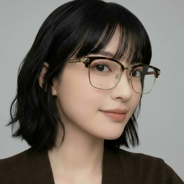 GUCCI Havana Square Semi-Rimless Asian Fit Eyeglass Frames
