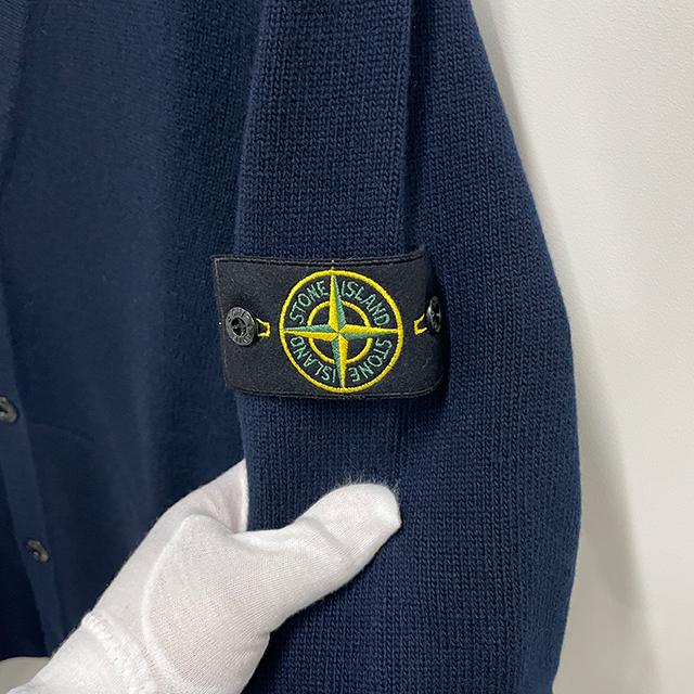 STONE ISLAND Logo Geelong Wool V-Neck Cardigan Navy Unisex