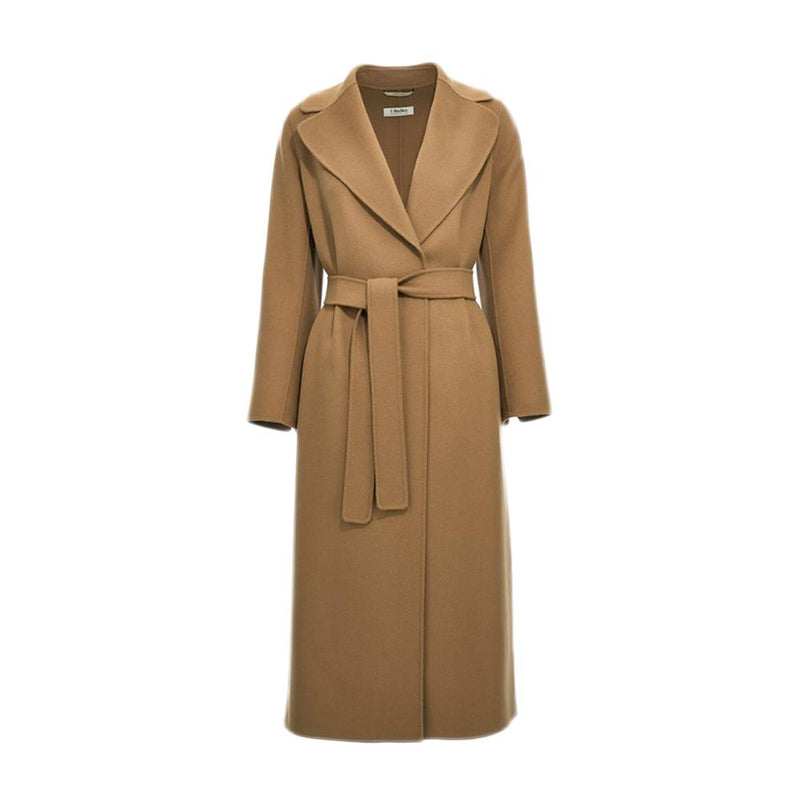 Max Mara Camel Wool Draped Wrap Coat